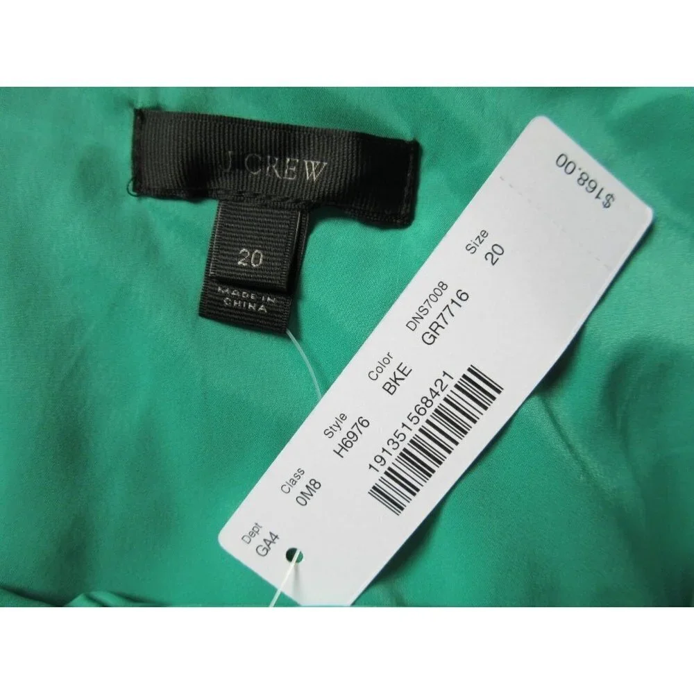 NWT J.Crew One Shoulder in Bright Kelly Green Stretch Twill Ruffle Dress 20 $168